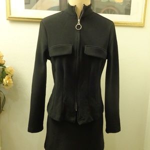 Vintage Blue Black Long Sleeve Skirt Set